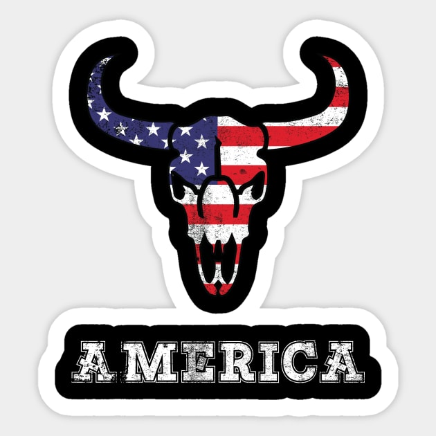 America Skull bull 4th of July Vintage American Flag Retro USA T-Shirt Sticker by Best Art Oth